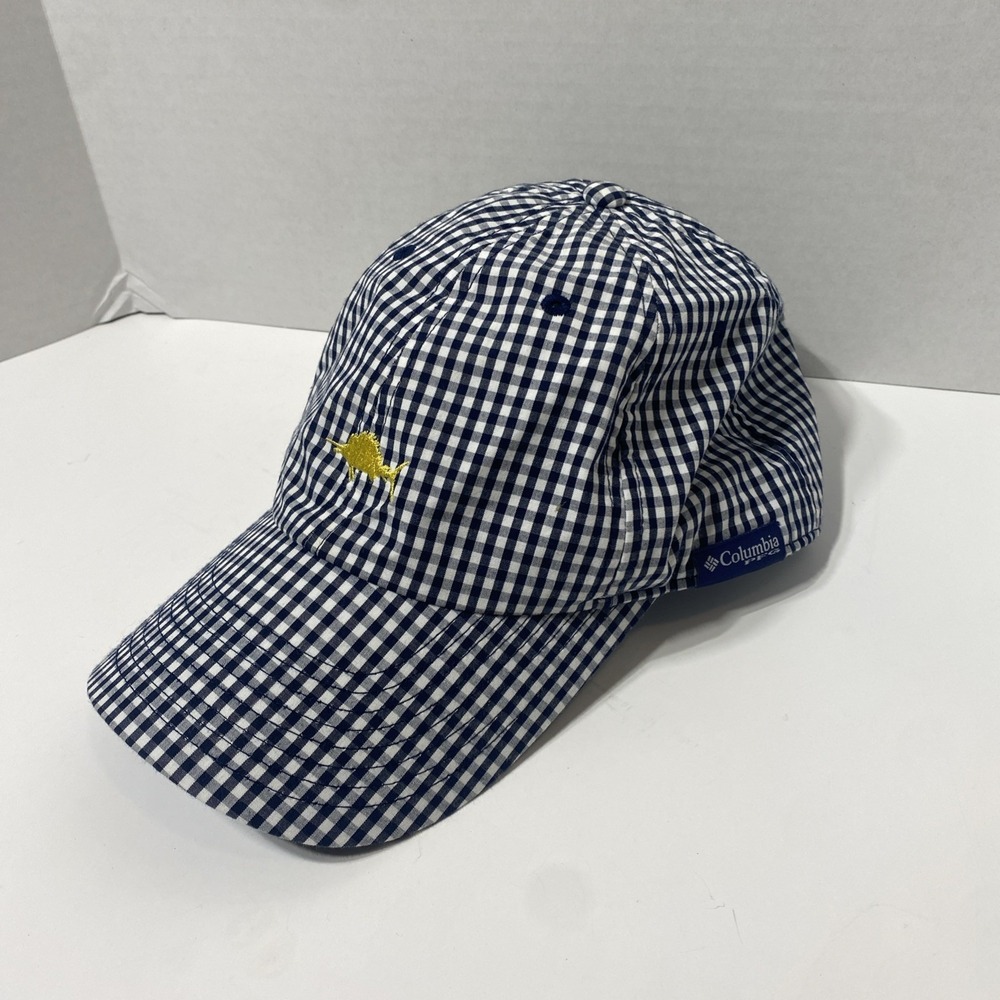 Columbia Women's PFG Adjustable Navy Blue/White Checkered Hat‎ Preowned Great
